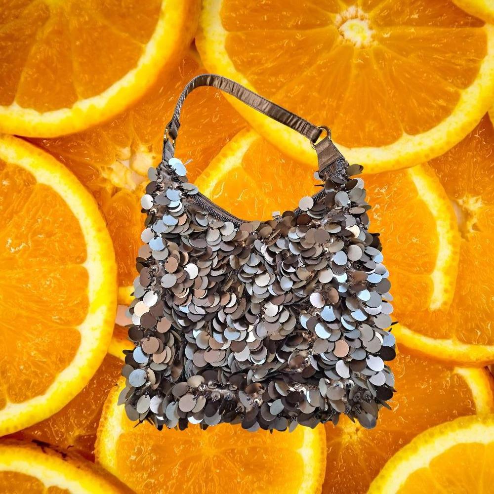 Gold Large Sequin Satchel‎ Purse handbag with Decorative Beading at the Top